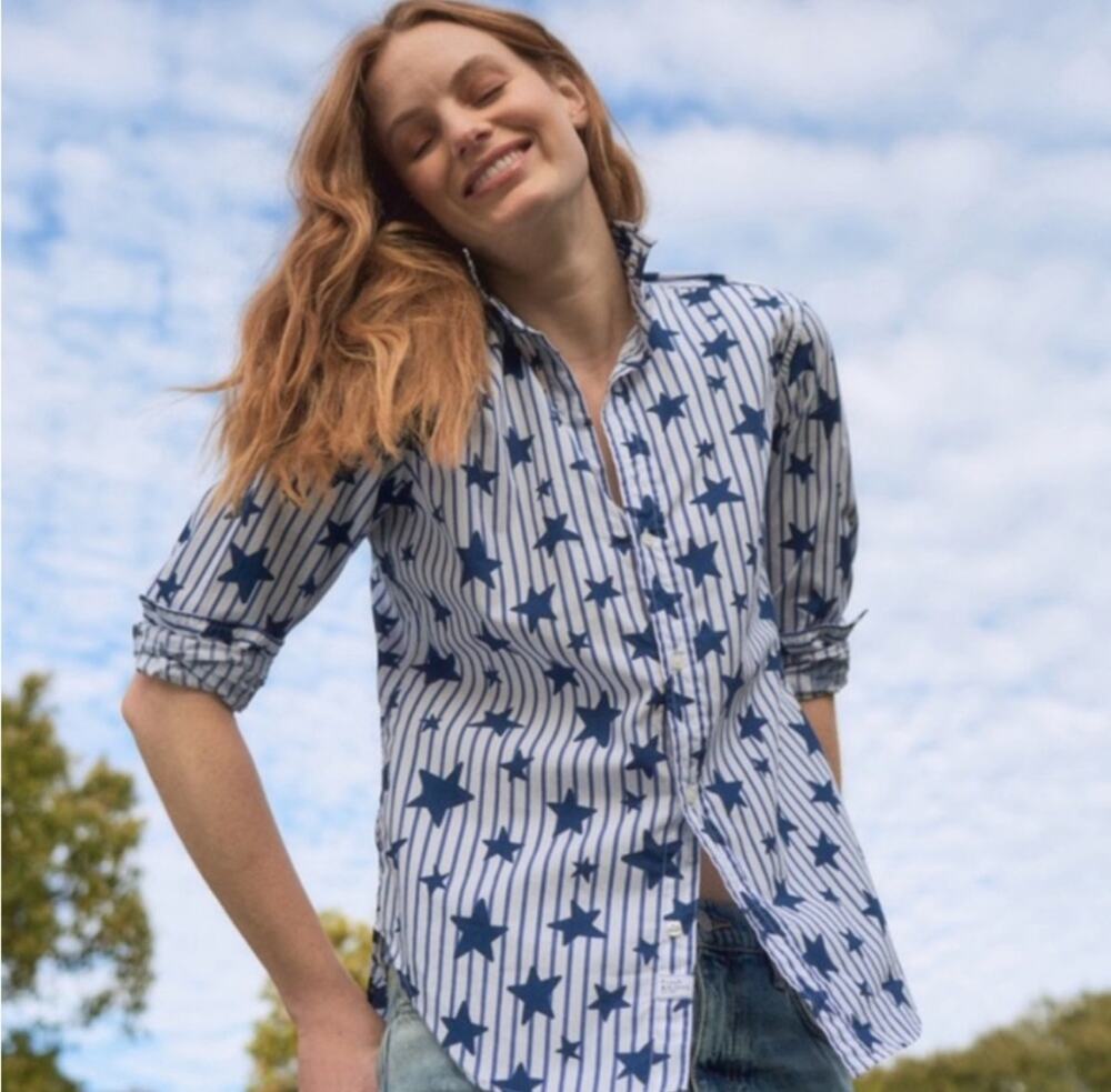 Frank & Eileen Frank Stars Stripes Superfine Poplin Button up Top Blue White XS